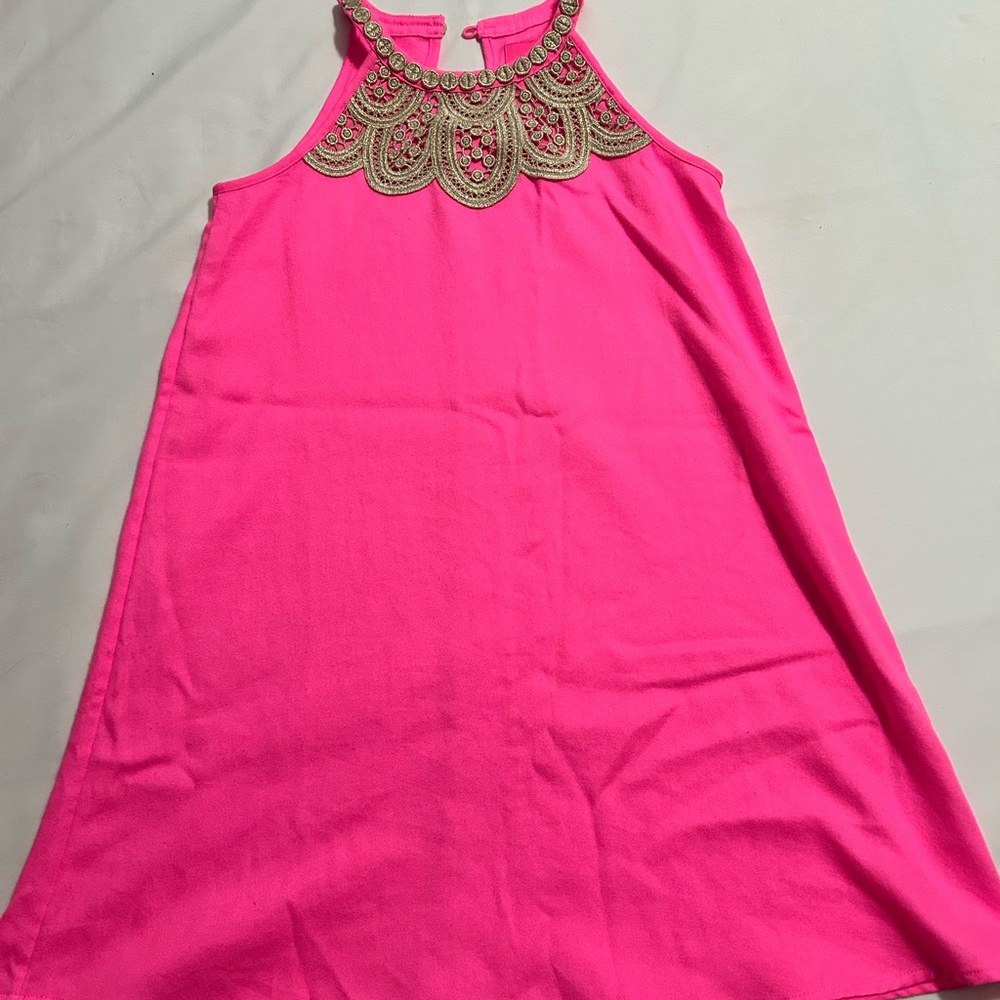 Girls Pink Halter Dress with Decorative Neckline
